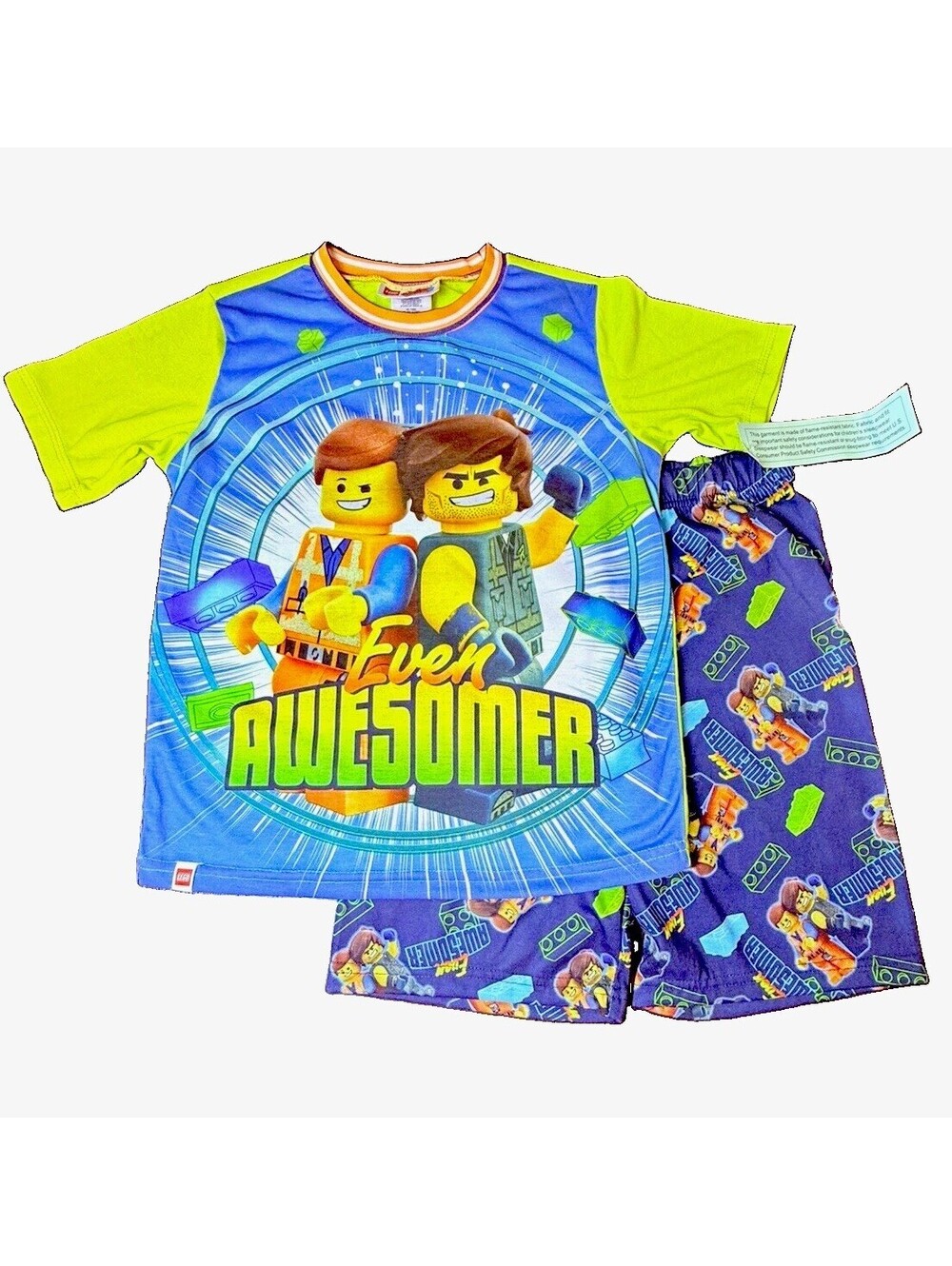 LEGO The LEGO Movie Emmet Wyldstyle Boys 2pc Pajama Set Size 8 Blue/Green